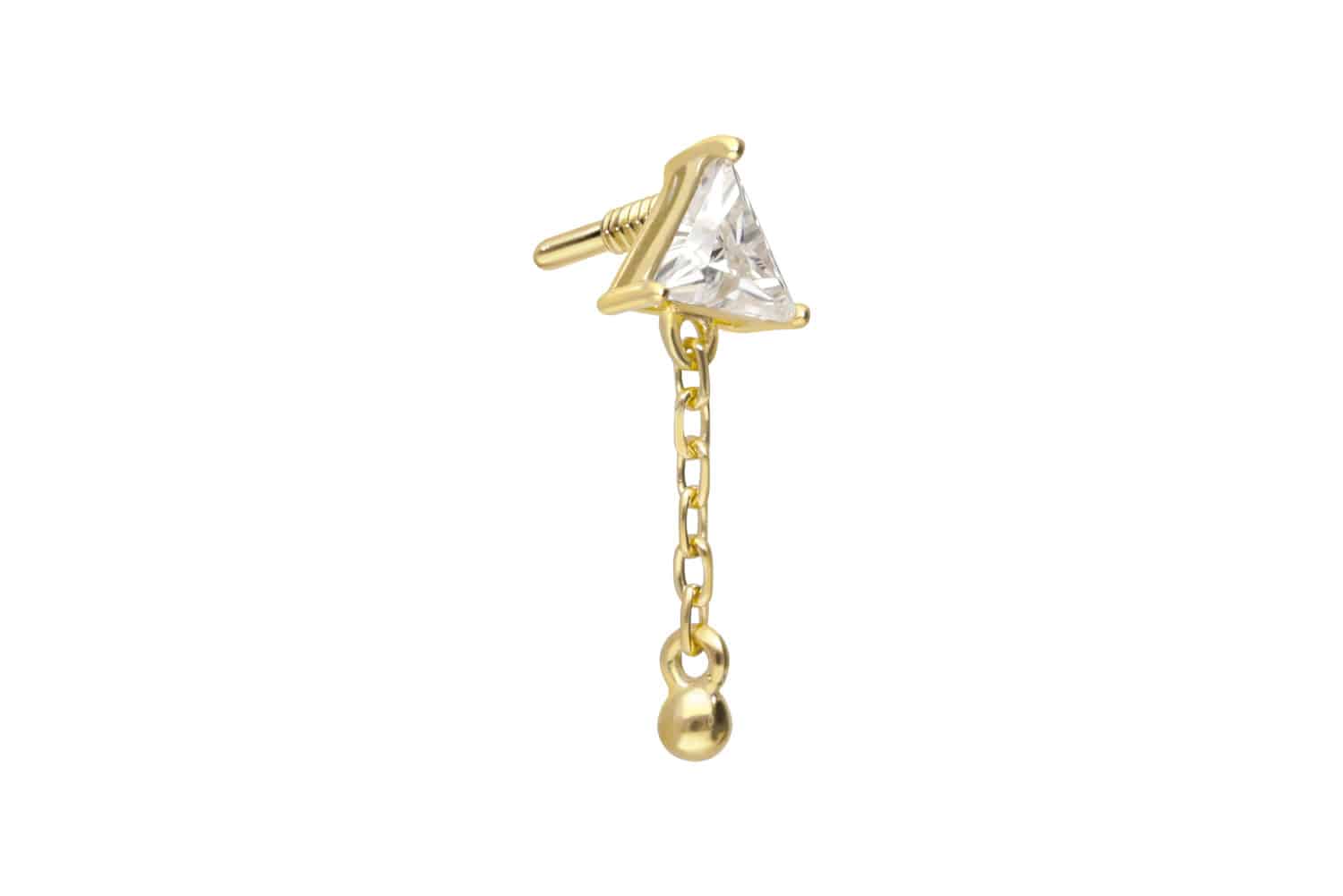 14 Karat Gold Schraubaufsatz mit Außengewinde MOISSANIT-DREIECK + KETTE von Piercingline